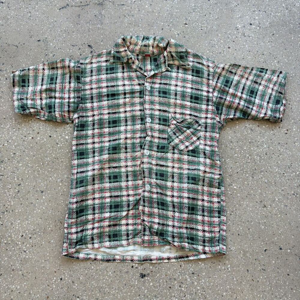 Vintage 60s Spartan Green Plaid Cotton Loop Collar Flannel